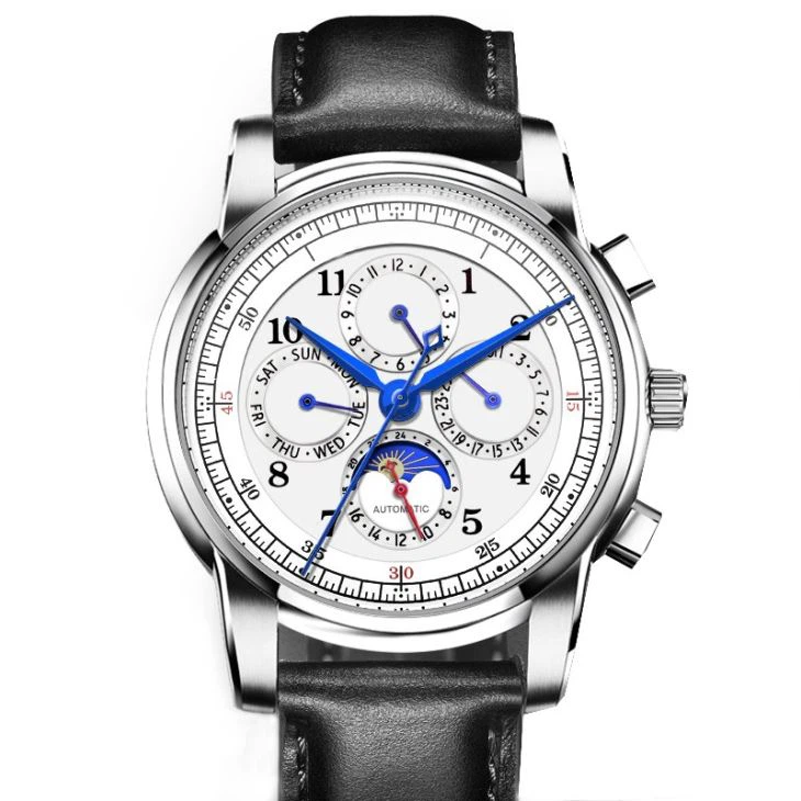 Men's Moon Phase Luxury Watch Automatic Movement Watch Band Genuine Leather Watches